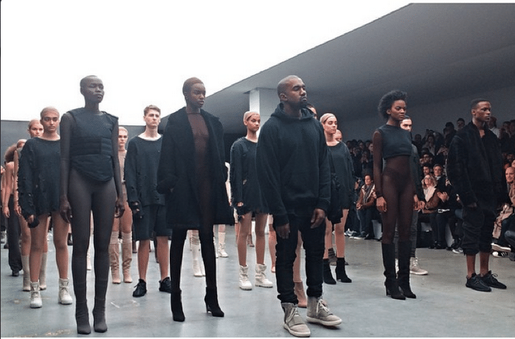 kanye west in a fashion shoot during fashion week