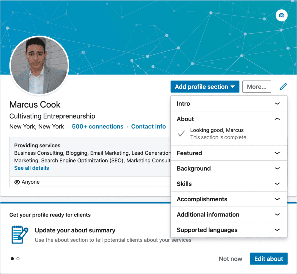 LinkedIn profile selection
