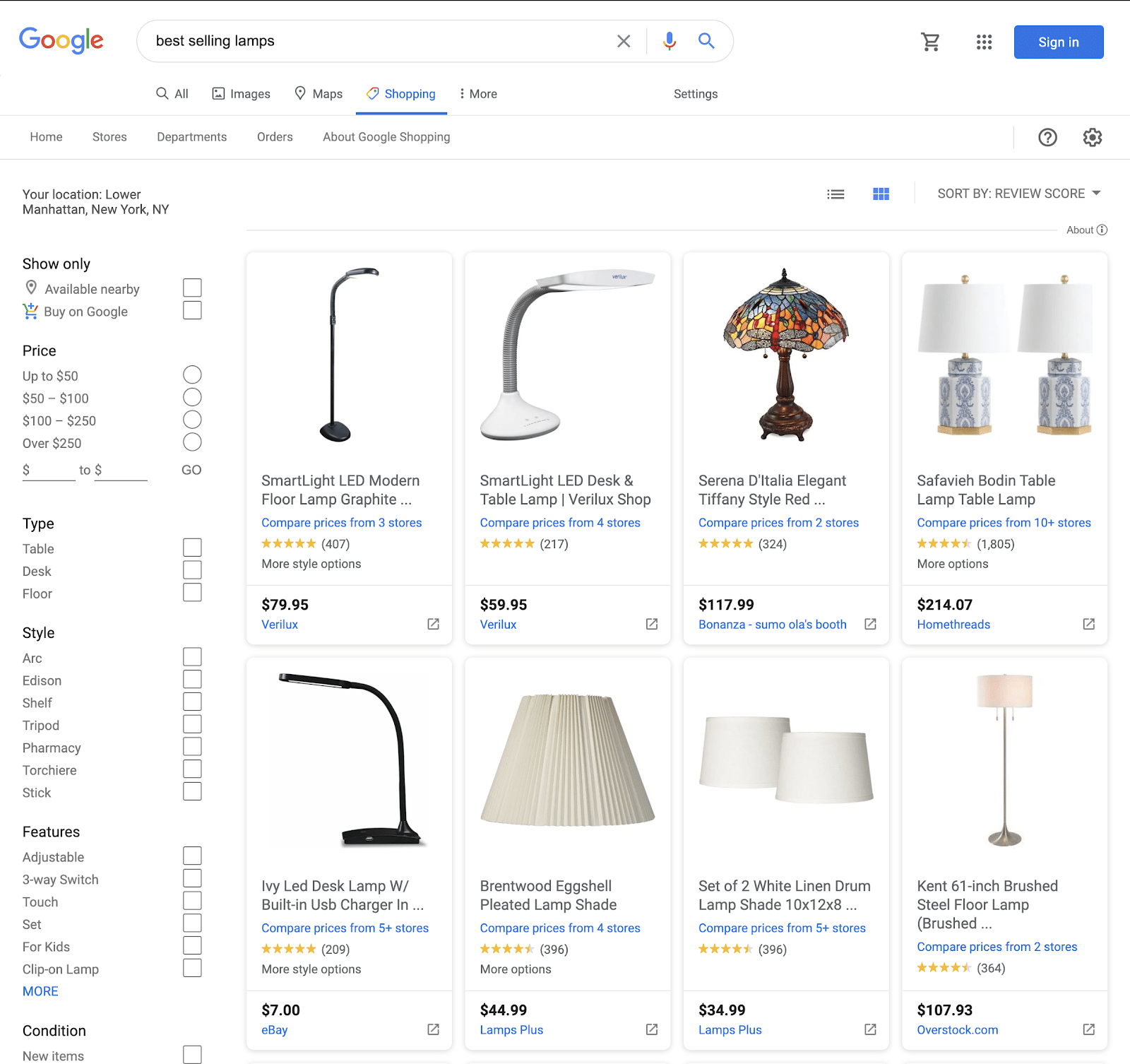 Best selling lamps screenshot