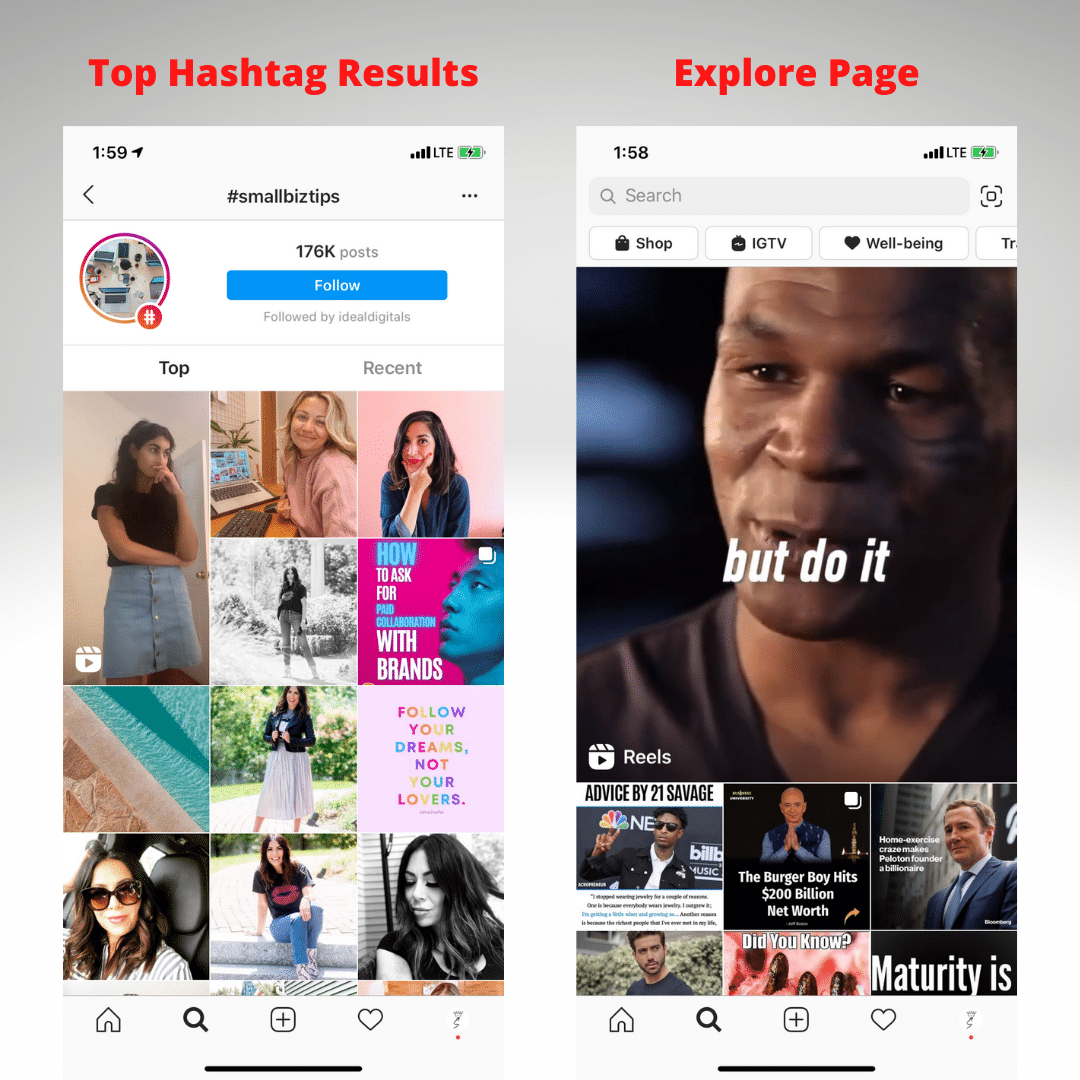 Top Hashtag Results And Explore Page