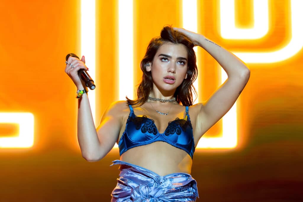 Dua Lipa (pop music band) perform in concert at FIB Festival on July 16, 2017 in Benicassim, Spain