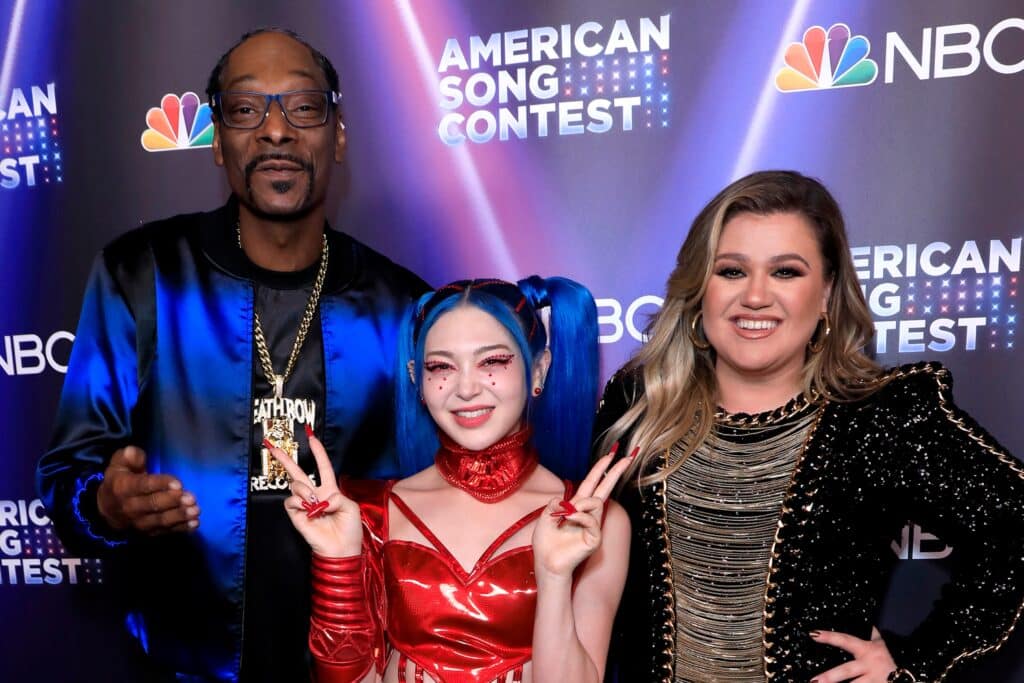 Snoop Dogg, AleXa, Kelly Clarkson at the American Song Contest Week Grand Final at Universal Studios on May 9, 2022 in Universal City, CA