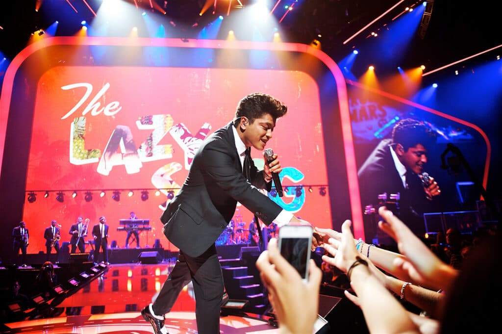 Bruno Mars performs at the inaugural iHeartRadio Music Festival at the MGM Grand Garden Arena.