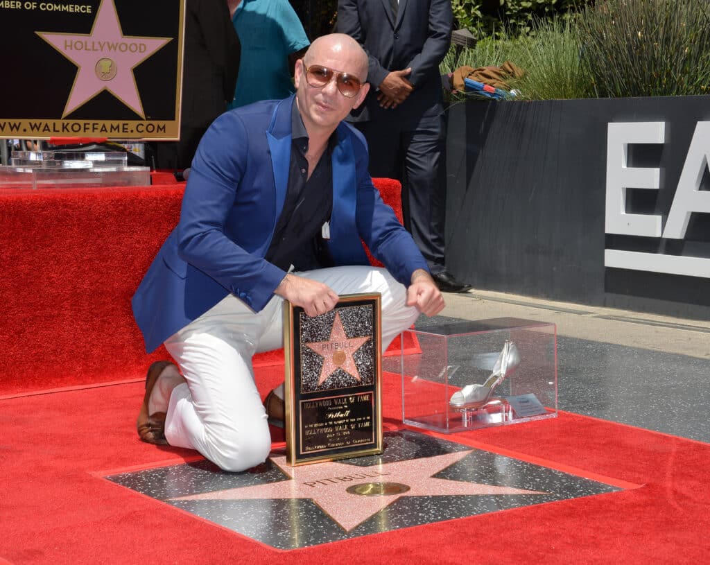 Singer Pitbull (Armando Christian Perez) on Hollywood Blvd where he was honored with the 2,584th star on the Hollywood Walk of Fame.